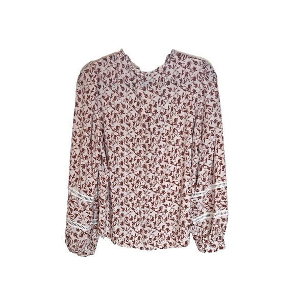 Floral Button Front Size Large Women’s Long Sleeve Blouse Whipstitch Accents - Picture 4 of 7